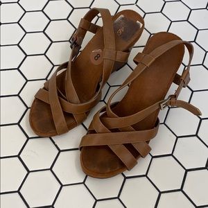 Cognac color wedge sandals